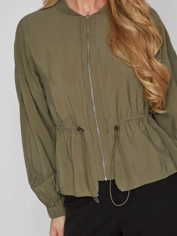 Vila VISuva L/S Zip Short Cardigan Dusty Olive- Mäntel & Jacken