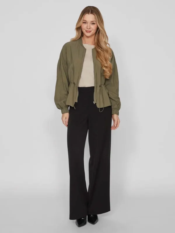 Vila VISuva L/S Zip Short Cardigan Dusty Olive- Mäntel & Jacken