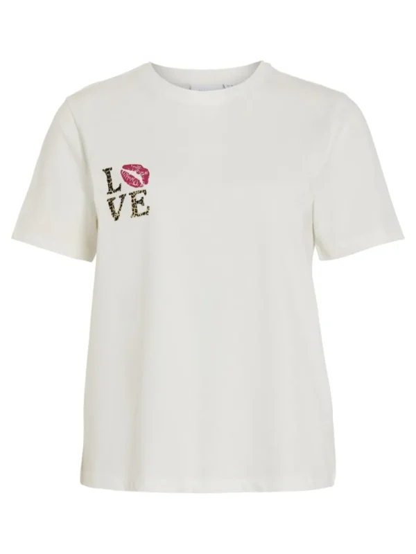 Vila VISybil Leo Kiss S/S T-Shirt Cloud Dancer Love- T-shirts & Tops