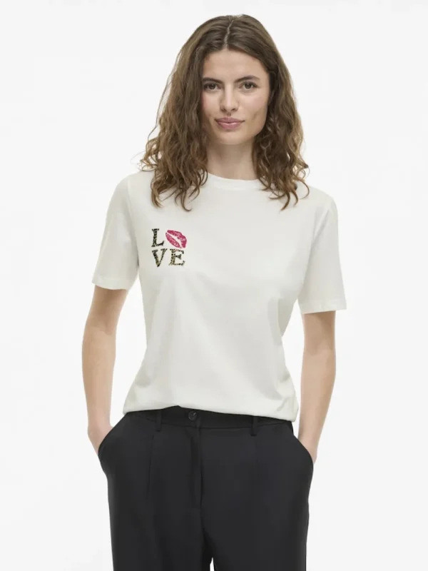 Vila VISybil Leo Kiss S/S T-Shirt Cloud Dancer Love- T-shirts & Tops