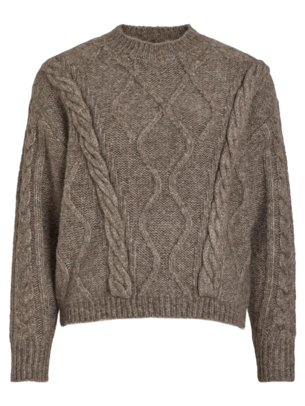 Vila VIToya O-Neck Cable Knit Top Dark Natural- Strick & Cardigans