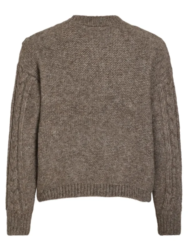 Vila VIToya O-Neck Cable Knit Top Dark Natural- Strick & Cardigans