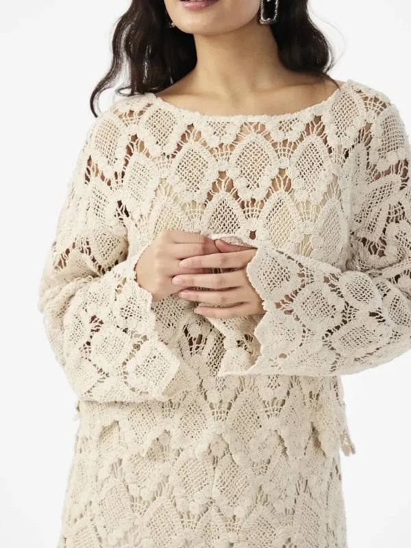 Yas Najaaraq LS Crochet Top- Strick & Cardigans